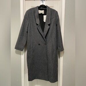 NWT 7 FOR ALL MANKIND black white wool blend long coat sz M, retail $548 (bin1)